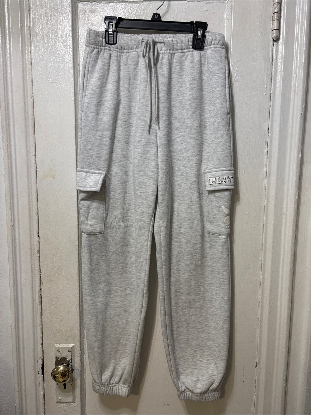 PLAYBOY Light Gray Cargo Sweatpants with Drawstring